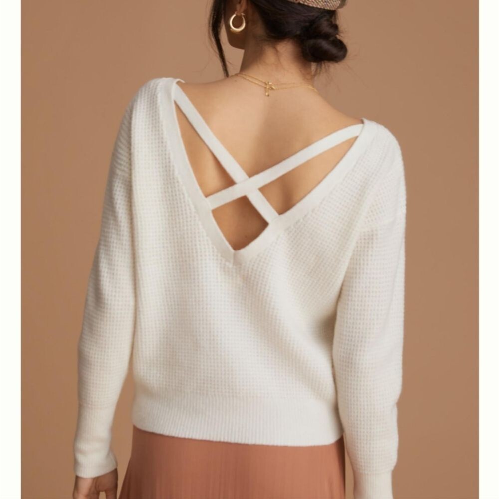 Maeve by Anthropologie Cross-Back V Neck Knit Cropped Sweater Size XS Cream